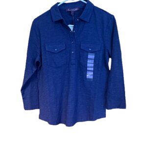 Gloria Vanderbilt Women's 3/4 Sleeve Regular Fit Button-Down Shirt Size S NWT